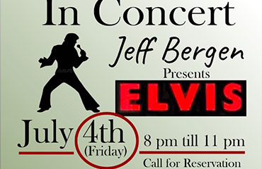 In Concert LIVE at Touche The Night Club in Overland Park Kansas Jeff Bergen presents Elvis Friday July 4th from 8pm til 11pm Call for Reservations